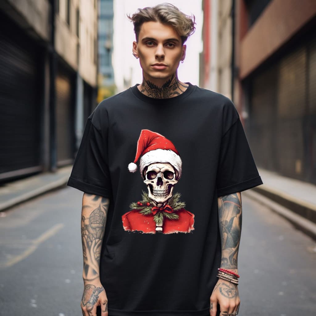 Camiseta  Estampa Caveira Natal Camisa Natalina Malha Reforçada 100% Algodão Cores