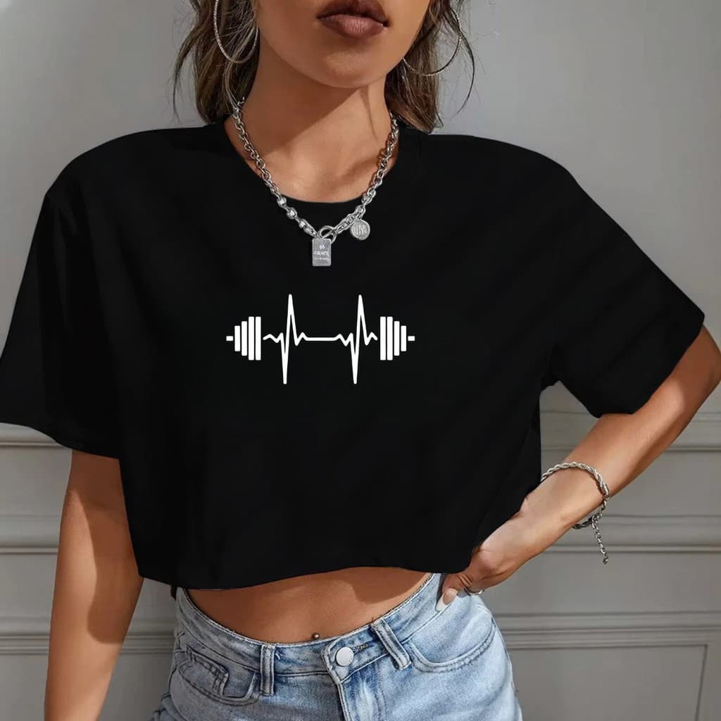 Camiseta Cropped Feminino Oversized Blusa T-shirt Feminina Manga Curta Treino 100% Algodão Academia