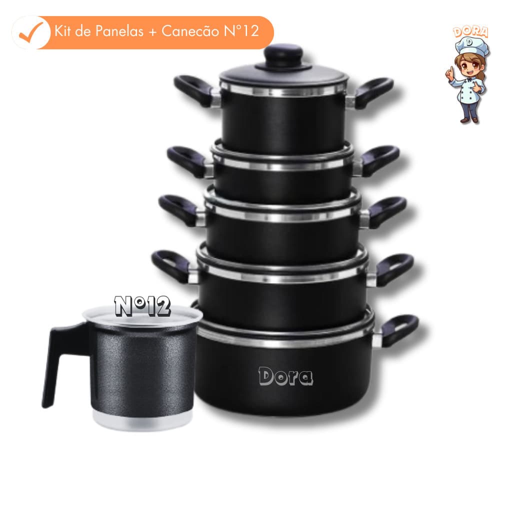 Jogo de Panelas de Aluminio + Fervedor Reforçado Craqueado preto - Kit de Panelas 6 Peças