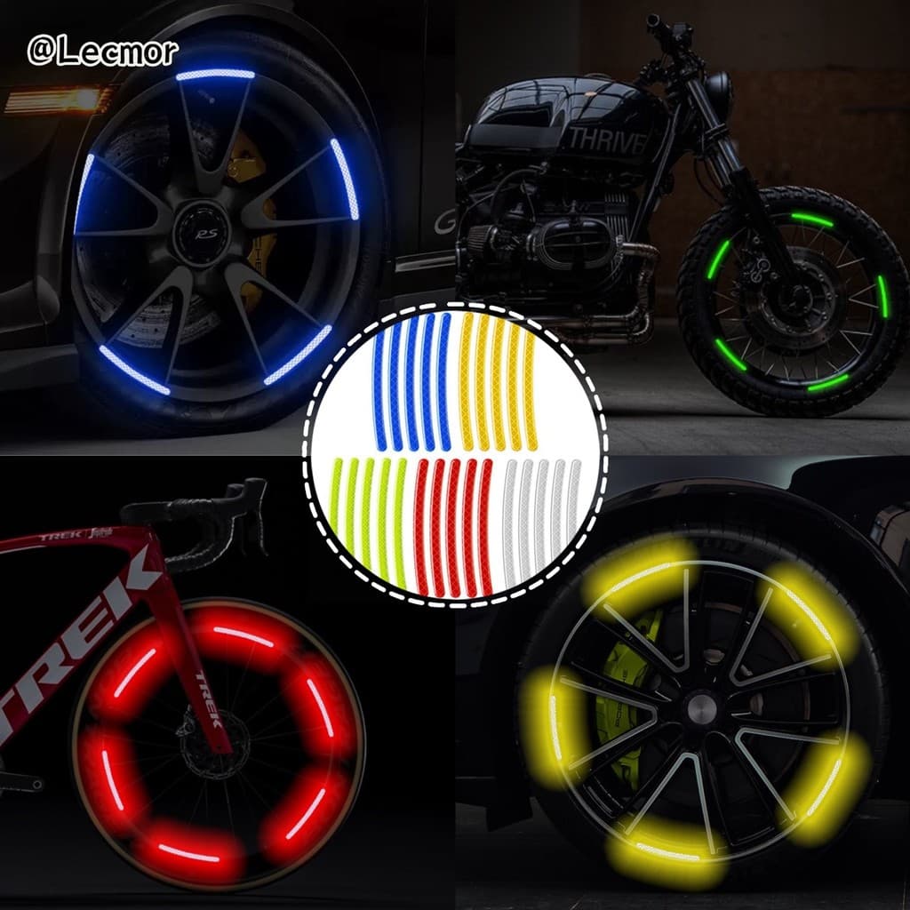 20pcs Fita Adesiva Refletora para Aros de Pneu Decoração e Segurança Noturna para Veículos