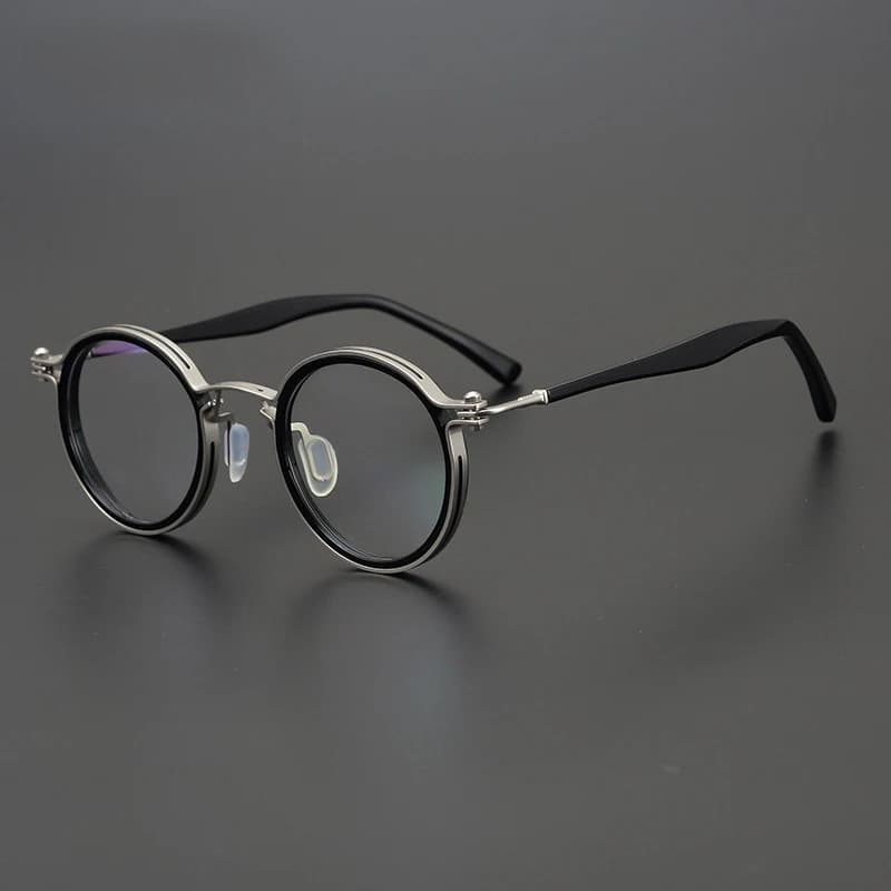 Armação de Óculos Vintage Redonda em Acetato e Titânio para Homens, Óculos Retro Ultra Leves Feitos à Mão, Armação de Óc