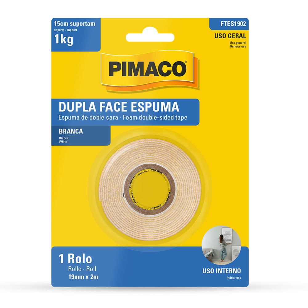 Fita dupla face espuma 19mmX2m Pimaco
