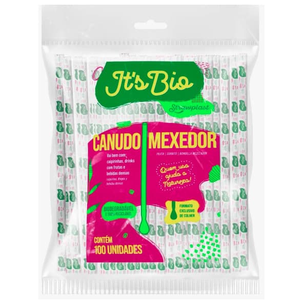 CANUDO BIO MEXEDOR SACHÊ - 100 UNIDADES - STRAWPLAST DESCARTÁVEL