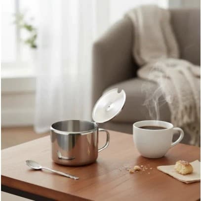 Açucareiro Inox Pote Recipiente Com Colher Servir Açúcar Café Chá Mesa Cozinha Tampa Dosador