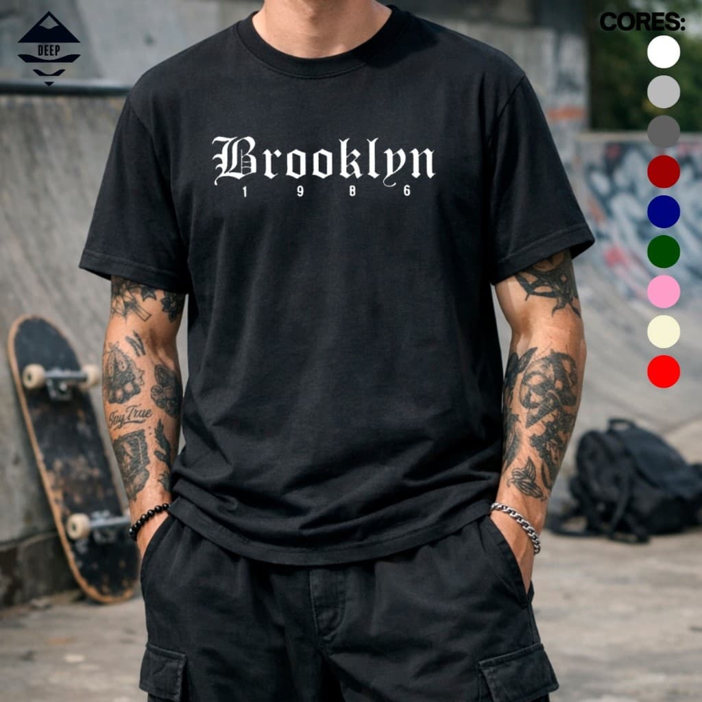Camiseta Estampada Brooklyn 1986 Estilo Compton 100% Algodão Várias Cores