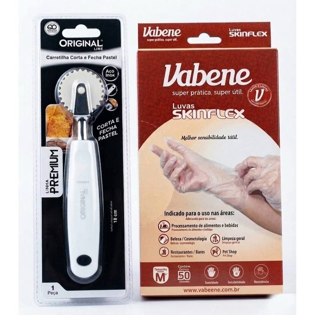 Kit Profissional Carretilha Fechador e Cortador de Pastel + Luva Descartável Vabene