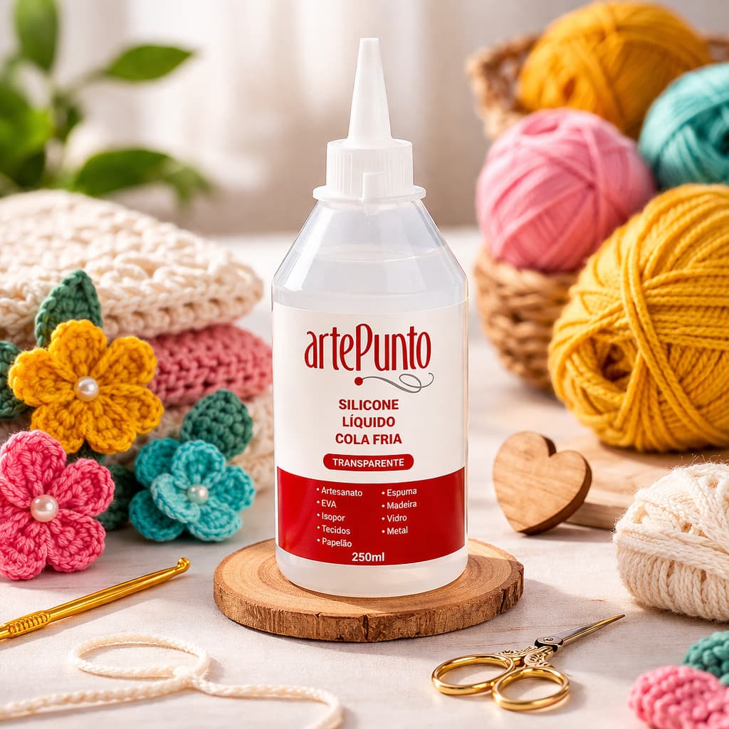 Cola Silicone Líquida Transparente ArtePunto | Alta Fixação, Secagem Rápida para Crochê, EVA e Artesanato