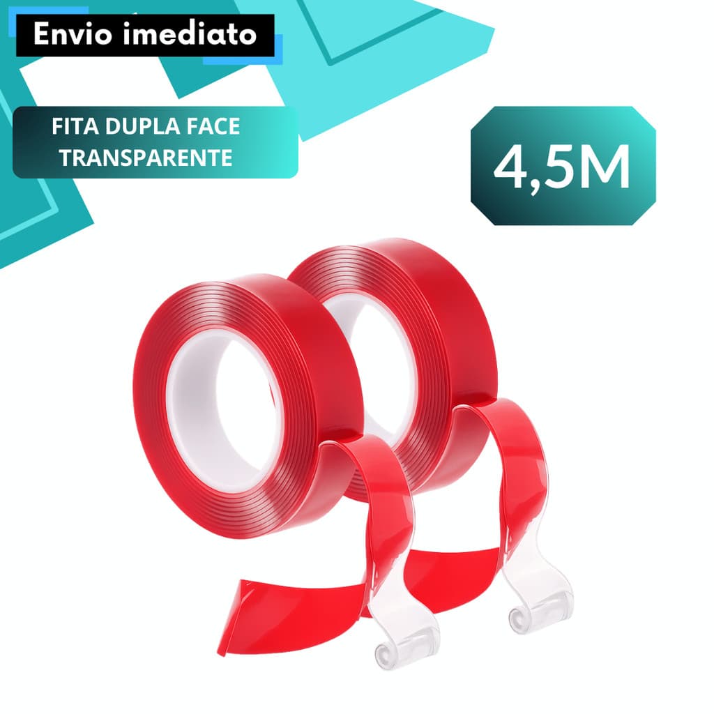 Fita Dupla Face Transparente Para Cartaz Decoração Artesanato 4,5m