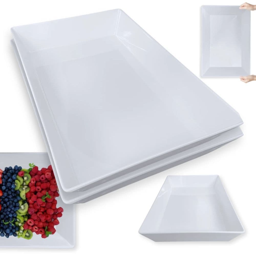 2 Unidades Travessas de 44,7cm Retangular Funda para Buffet Restaurante Profissional Melamina Branca