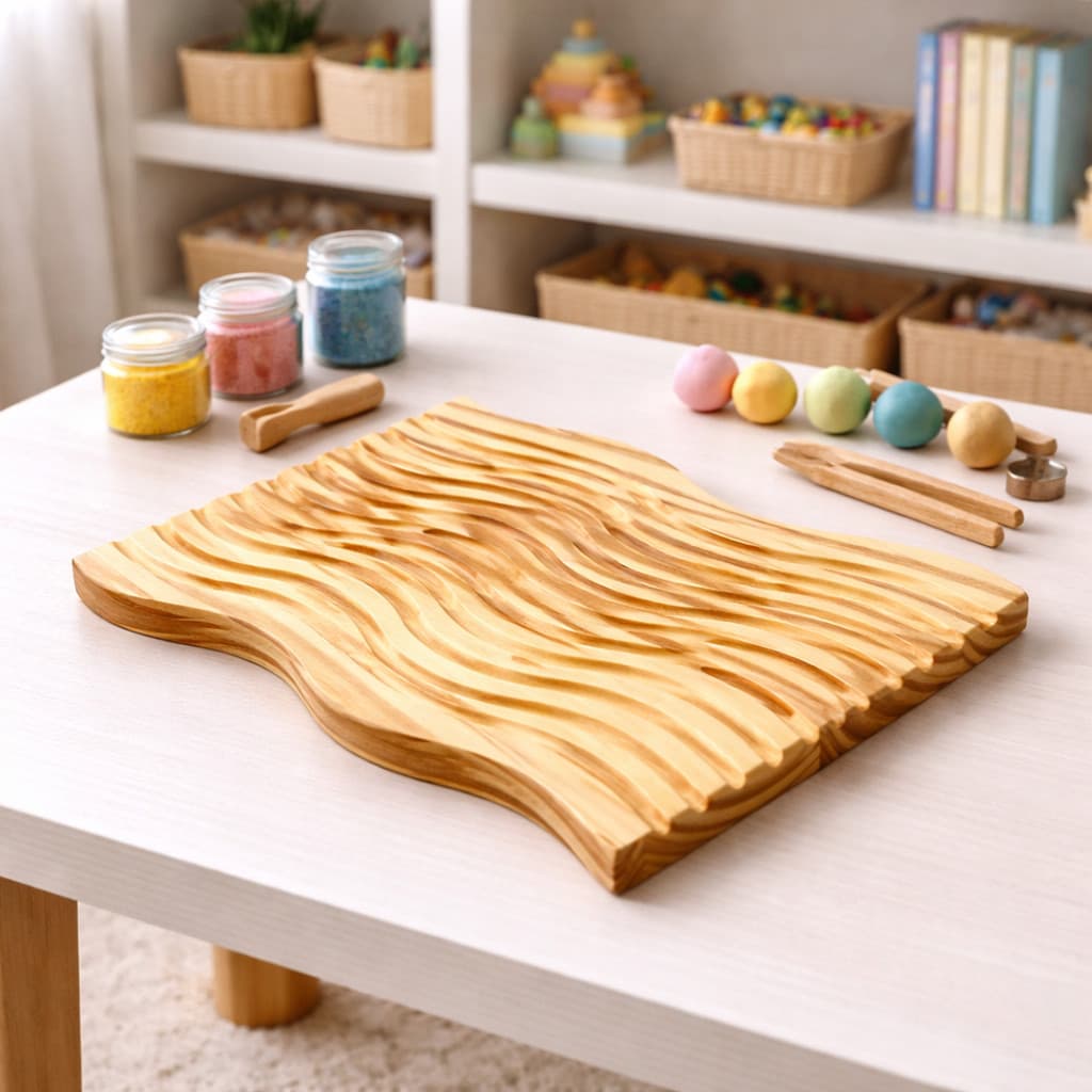 Bandeja de Madeira Ondas Sensorial Montessori Infantil 35cm