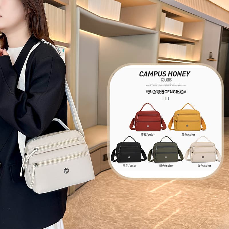 Otian novo estilo simples moda Casual bolsa feminina multi-camada ao ar livre leve multi-cor um ombro Commuter Cross-Bod