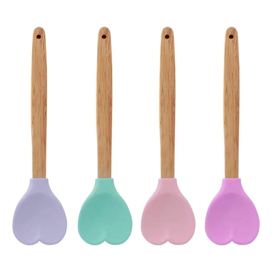 Kit 2 Colher De Coração Espátula De Silicone 30cm  Para Cozinha Cabo De Madeira