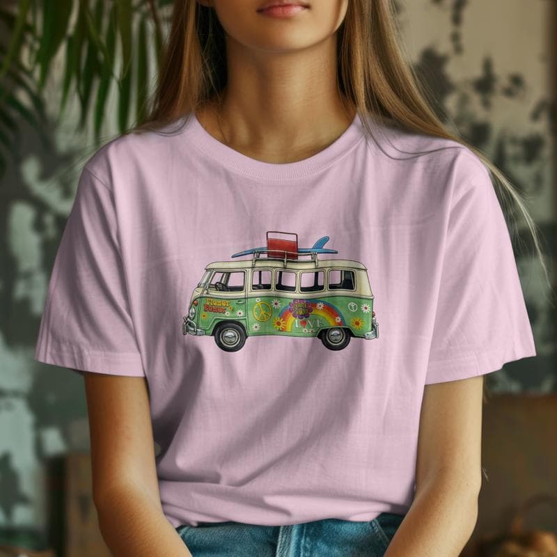 Camiseta Estampada Kombi Hippie Retrô Surf Paz e Amor Vintage Algodão Feminina e Masculina HT Co.
