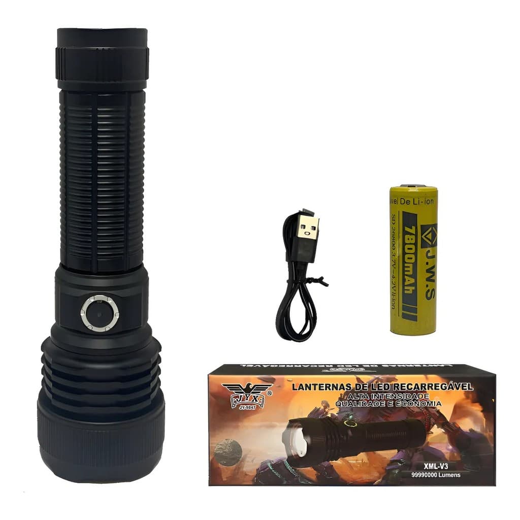 Lanterna Tática LED V3 Zoom Ajustável Alta Potência Longo Alcance