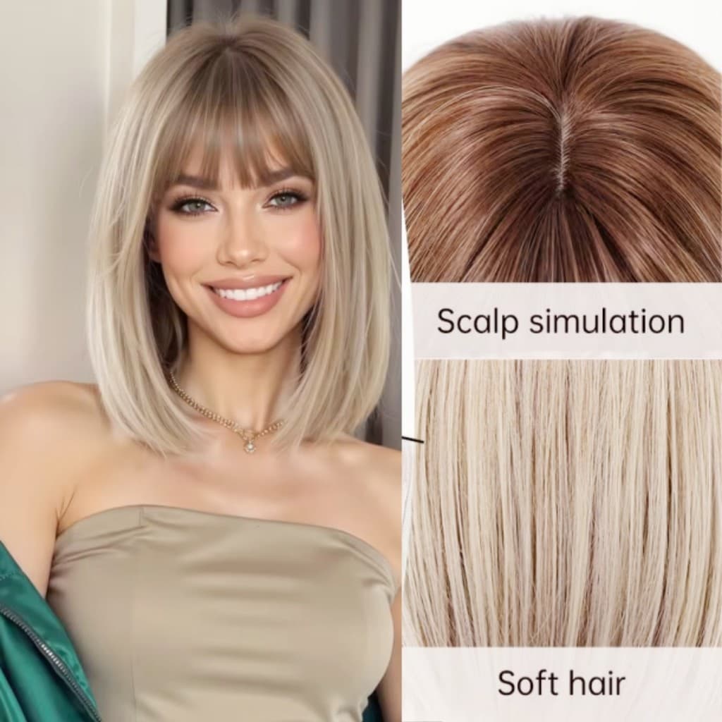 Peruca Bob Lace Wig Com Franja Fibra Bio Organica 30cm 180g TOP HAIR MAYA