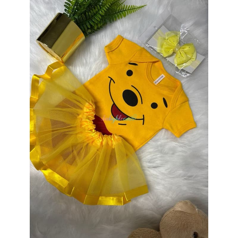 Body E Saia Bebê Infantil Completo Mêsversário Temático Ursinho Pooh Personagens Fantasia + BRlNDE