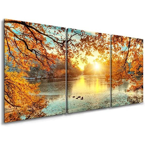 Quadro Para Quarto Paisagem Nascer do Sol Arvore Sala Kit - decora.neet