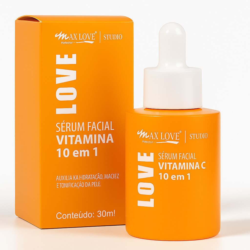 Sérum Facial Vitamina C 10 em 1 Max Love 30ml – Clareador, Antioxidante e Hidratante