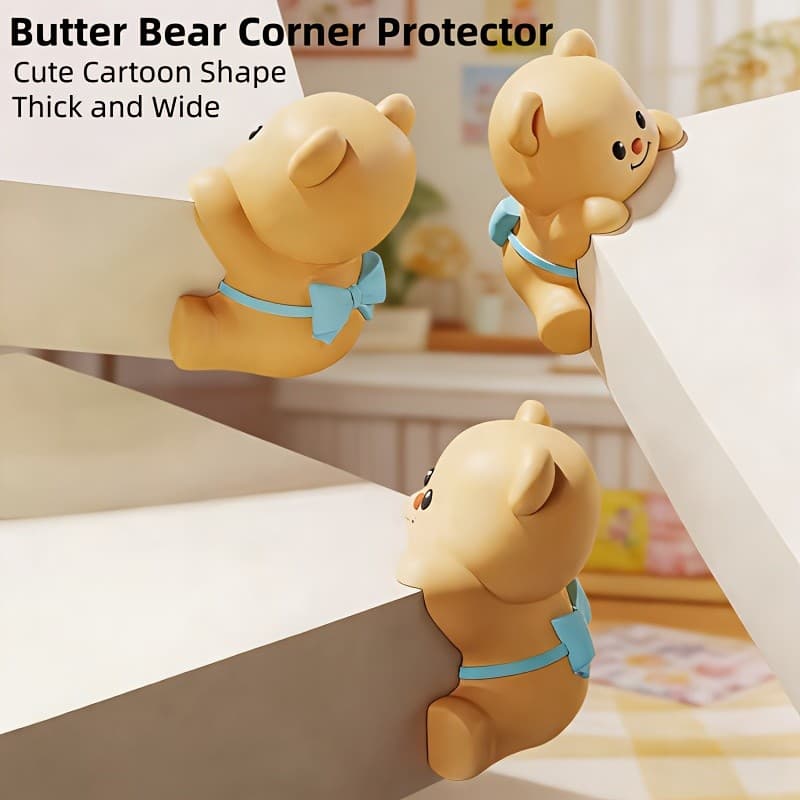4 peças urso amarelo engrossado Anti-colisão canto dos desenhos animados móveis proteção de canto 90° Protetor de canto