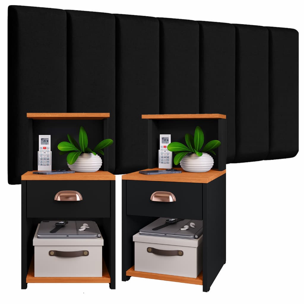 Cabeceira Modular 45×20 + 2 Mesas de Cabeceira CLÉO com Gaveta Design Moderno, Conforto Durabilidade