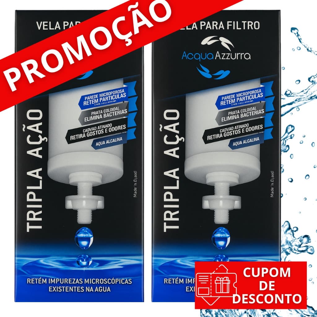 02 Velas Filtro Barro Tripla Ação Carvão Ativado Alcalina - SERVE PARA TODOS FILTRO BARRO