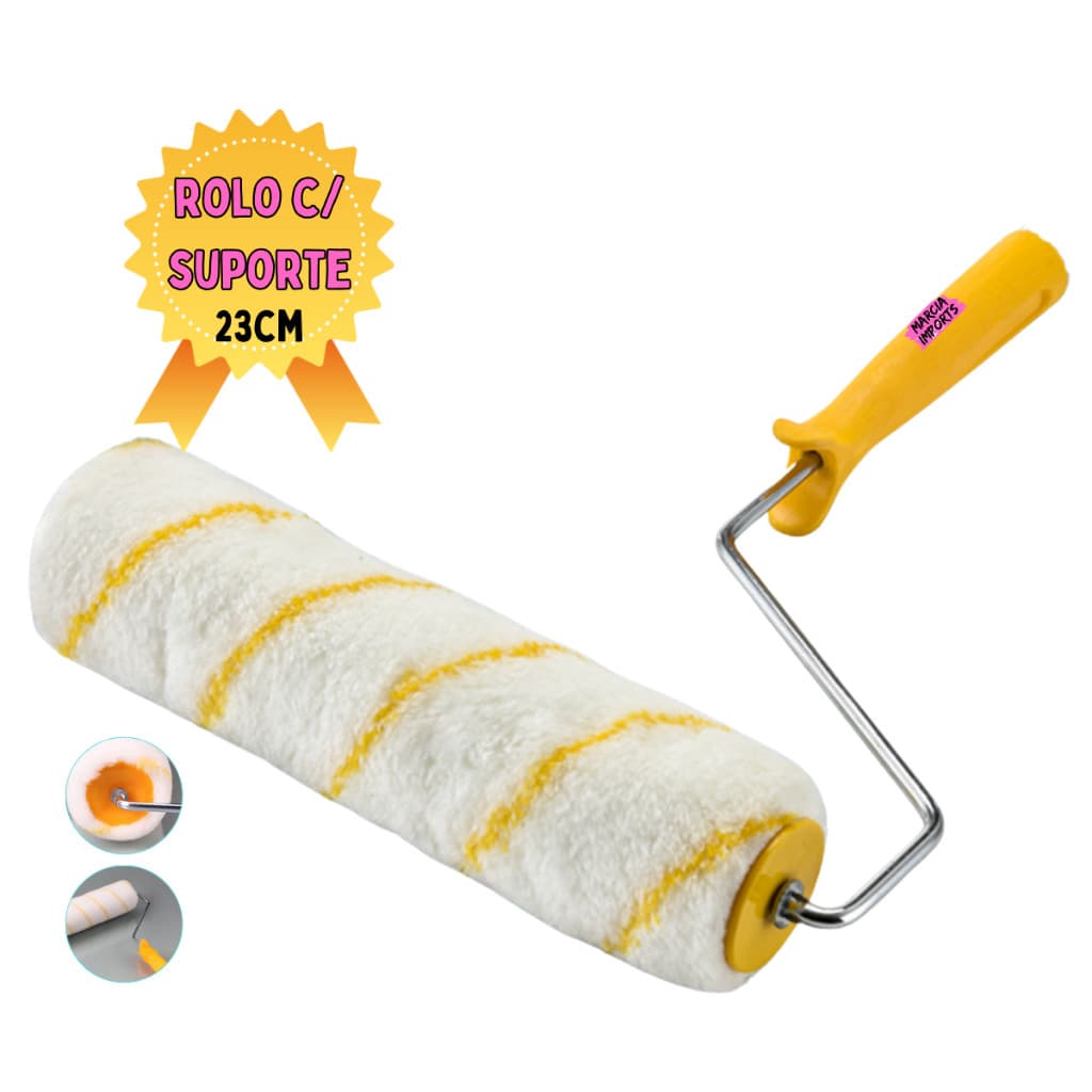 Rolo de Pintura com Suporte 23cm 9'' Profissional Alta Durabilidade para Paredes, Tetos e Trabalhos de Pintura Geral