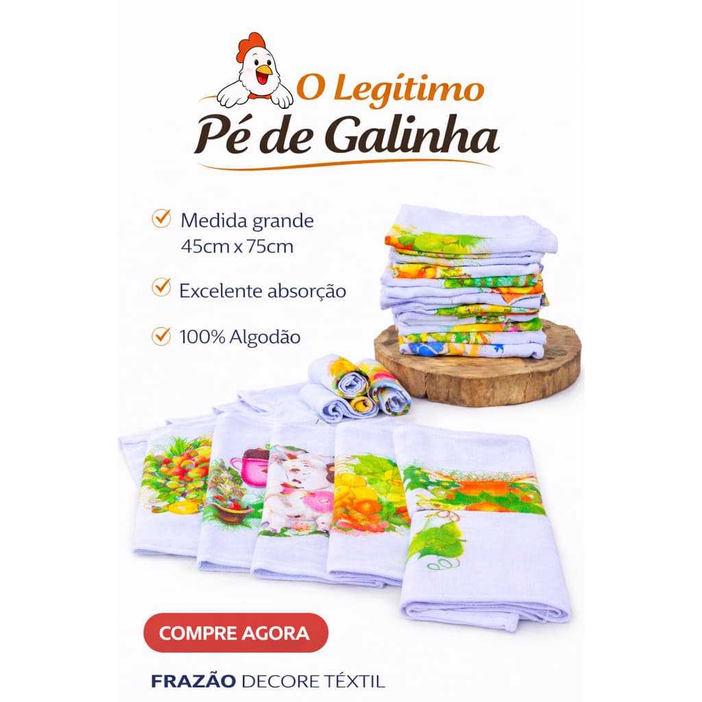 Kit 05 e 10 Panos De Prato Grande 75 cm x 45 cm 100% Algodão