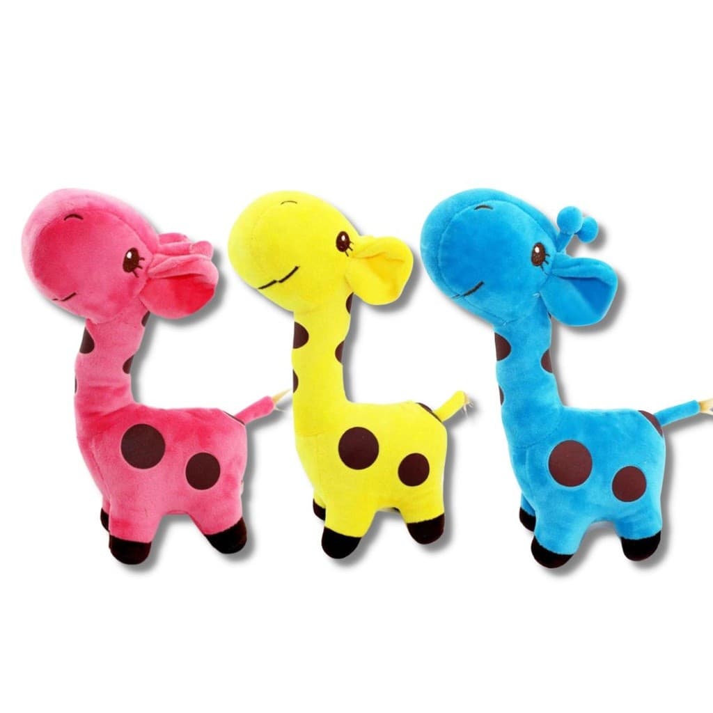 Kit 3 Girafa de Pelúcia Pet para Cachorro Pet Brinquedo Mordedor Colorido Rosa Amarelo Azul