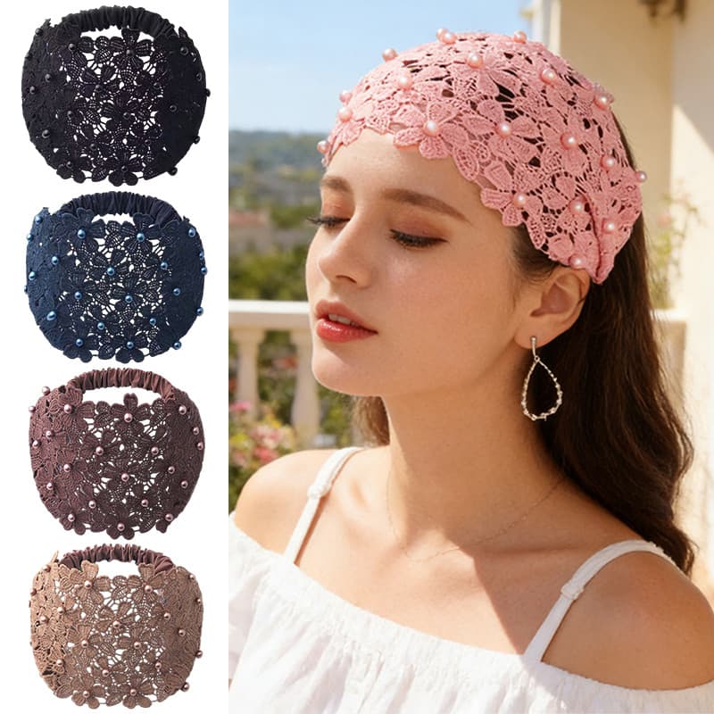 1pc Borda Larga Oco Moda Renda Alta Elástica Antiderrapante Faixa De Cabelo Com Decoração De Pérola