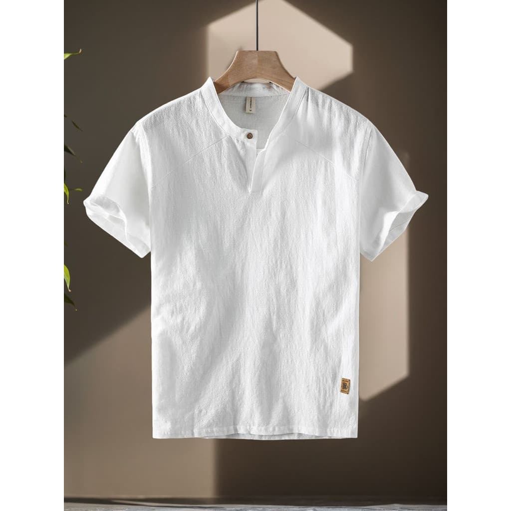 Bonito estilo chinês verão algodão linho porta tubo colarinho linho Casual All-Match gelo seda linho de manga curta cami