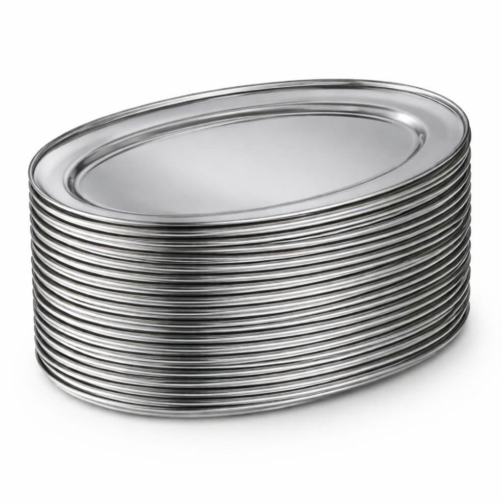 Kit 20 Bandeja Restaurante Oval Poção Batata Peixe Inox 25cm