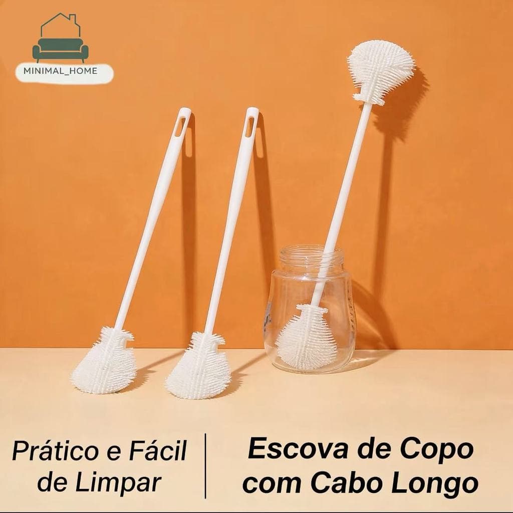 Escova de Silicone Longa Flexível para Limpeza de Copos, Taças, Jarras, Garrafas e Mamadeiras - Utilização Multiuso