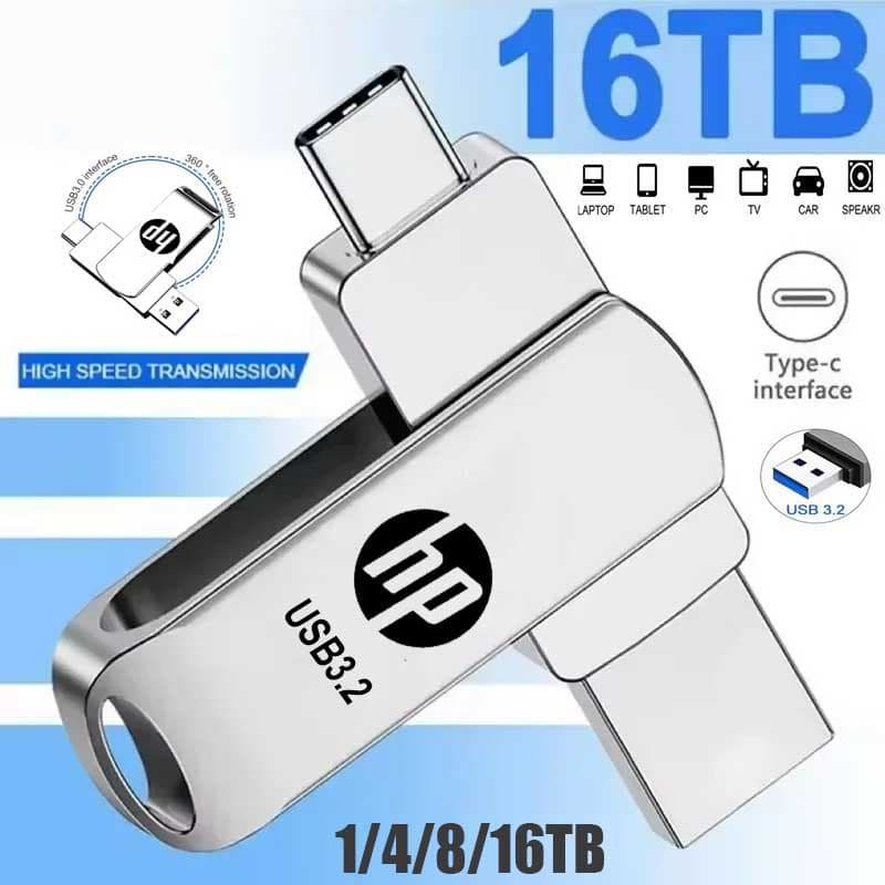 2 Em 1 TYPE-C Para Celular USB 3.2 Flash Drive Rotativo Preto Memory Stick 1/2/4/8/16TB Pen Pendrive U Disk PC