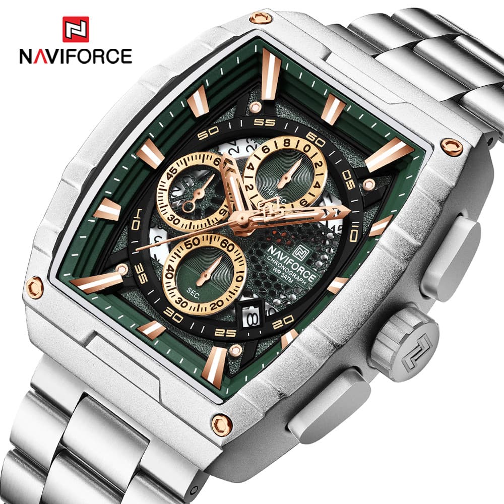 NAVIFORCE NF8066 Relógio De Quartzo Cronógrafo De Luxo Para Homens Moda Tonneau Relógios Masculinos De Aço Inoxidável