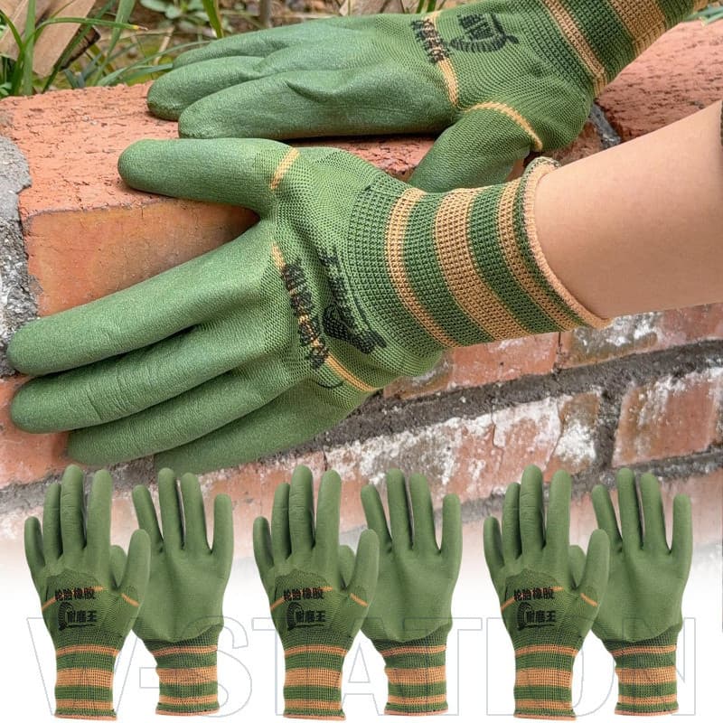 12-3 Pares De Luvas De Trabalho De Poliéster-Proteção De Segurança-Luva Protetora De Mãos Antiincrustante Jardinagem-Par