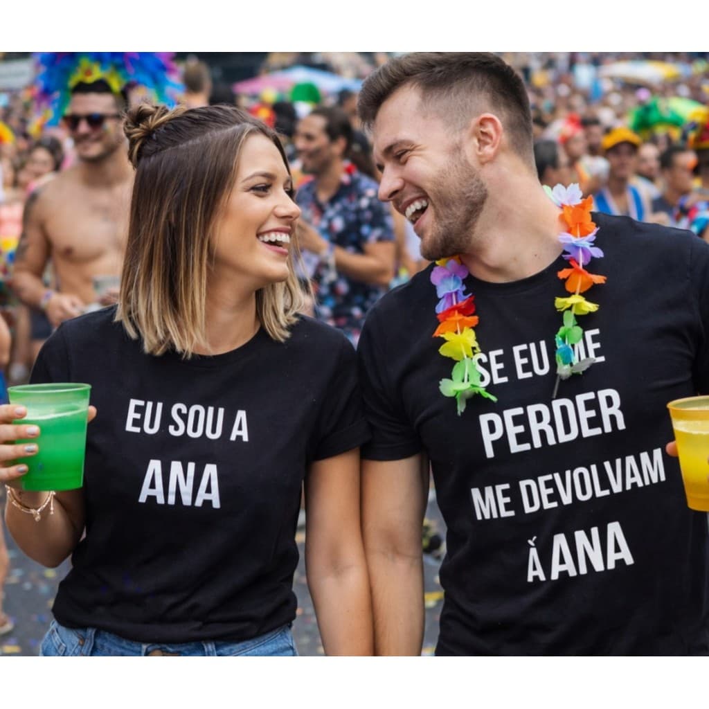 Kit 2 Camisetas Casal Se Eu Me Perder Colocamos Seu Nome Devolva para a.. Casal Festas Carnaval