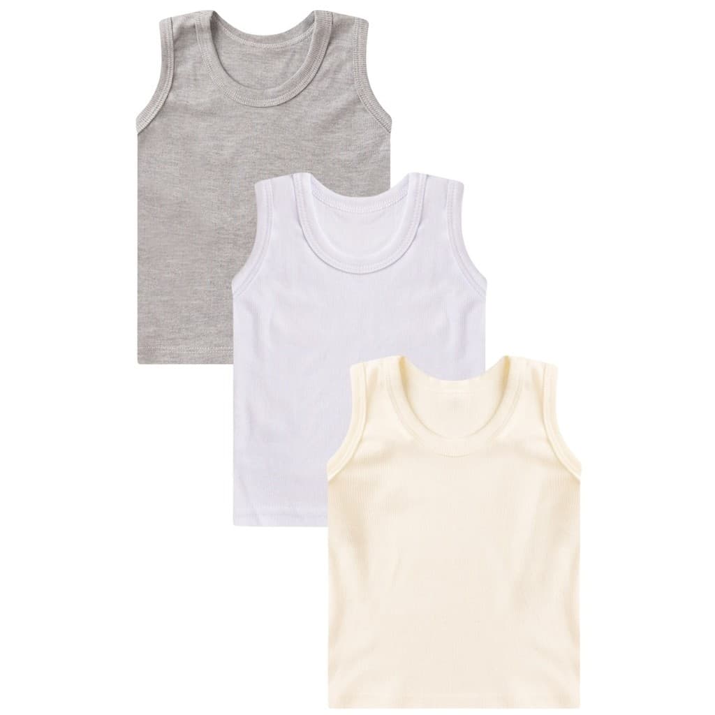 Kit 3 Camisetas Regata Bebê Canelada - Bebê Fofuxo