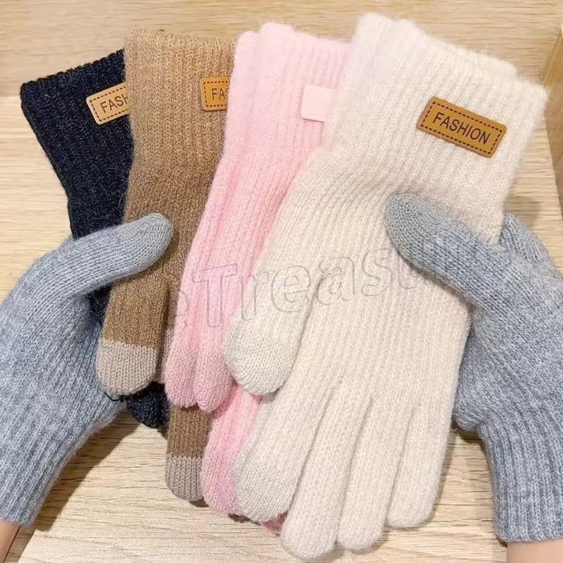 Luvas De Dedo Inteiro De Malha Quente De Inverno-Para Ciclismo Ao Ar Livre , Equitação-Luva Unissex Macia E Confortável-