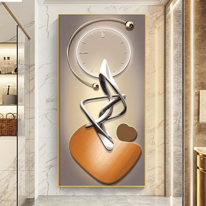 Quadro Decorativo Moderno Abstrato com Relógio e Ouro