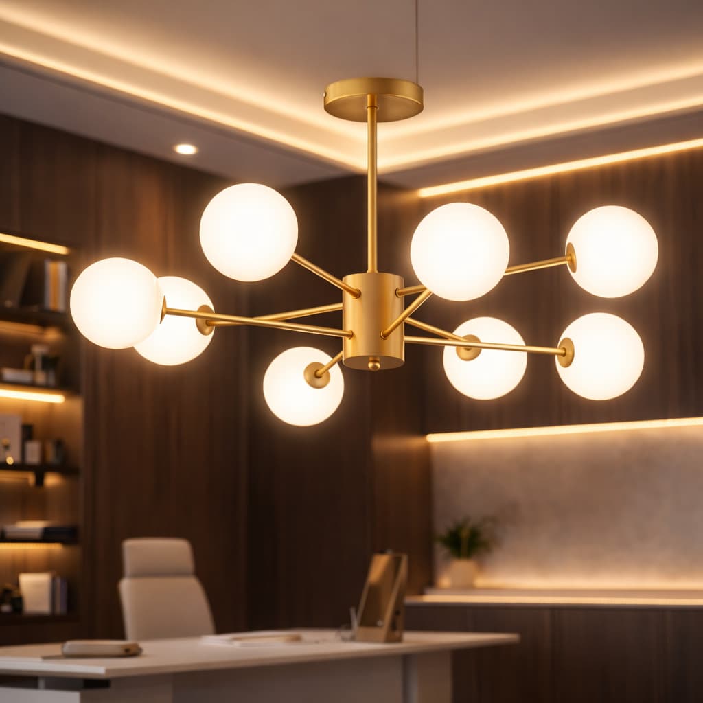 Lustre Luminária Teto 8 Luzes Led Moderno Dourado