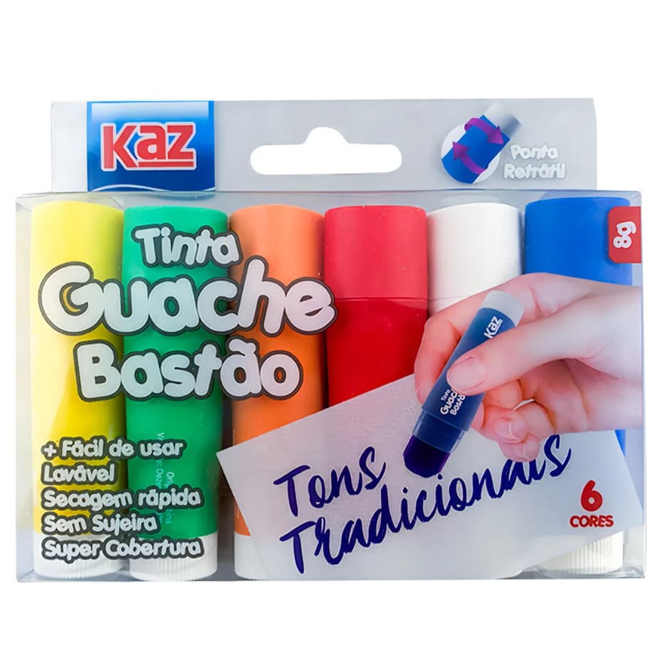 Bastão de Aquarela Guache em Gel 6 Cores Tradicional 8g