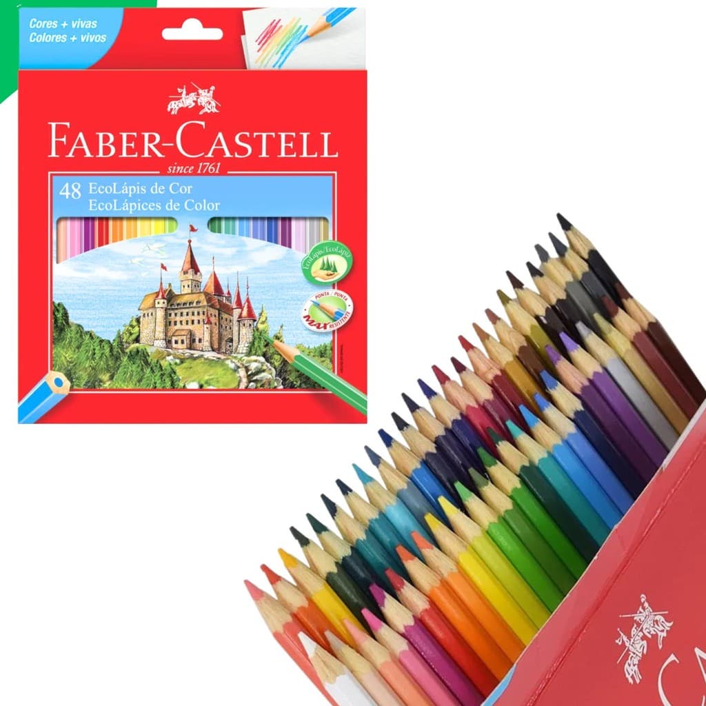 Lápis De Cor 48 Cores Vivas Formato Sextavado Faber Castell