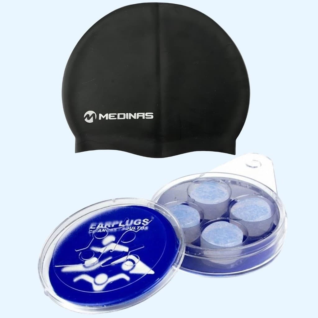 Touca Natação Medinas Silicone + Protetor De Ouvido Proswim