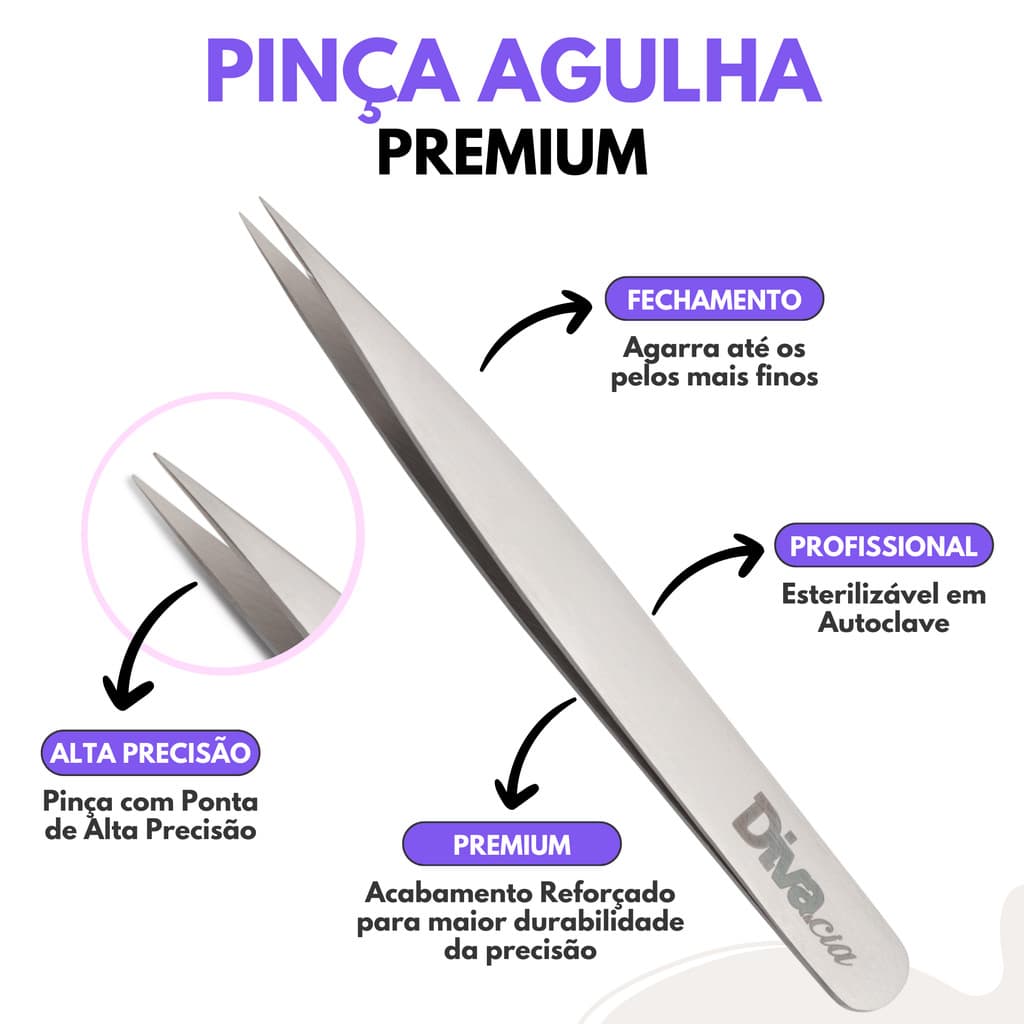 Pinça Sobrancelhas Agulha Extra Fina de Alta Precisão Design de Sobrancelhas Autoclavável