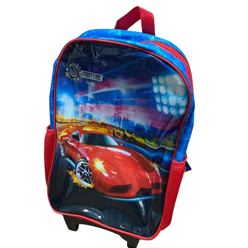 Mochila Infantil de Rodinhas Carros Bolsa Escolar Resistente Menino
