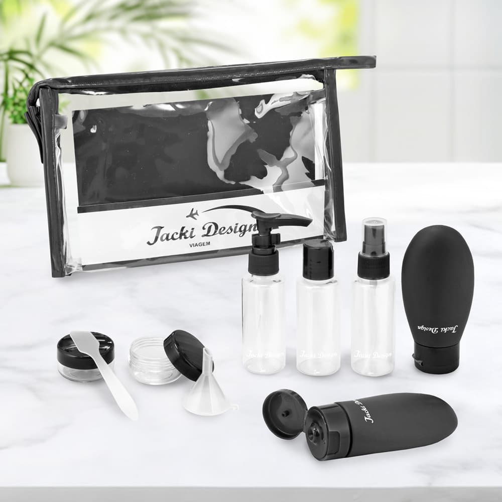 Kit Frascos para Viagem 10 Peças Jacki Design com Necessaire Transparente Spray Pump Silicone