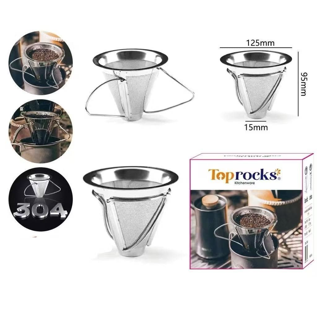 Coador de Café Reutilizável Filtro 403 em Aço Inoxidável 125x95x15mm Com Alça Dobrável -  XL