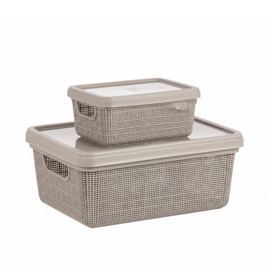 Kit 2 Caixa com Tampa 1,8L + 5L Plástico textura Juta Jaguar Organizador Multiuso cesta organizadora