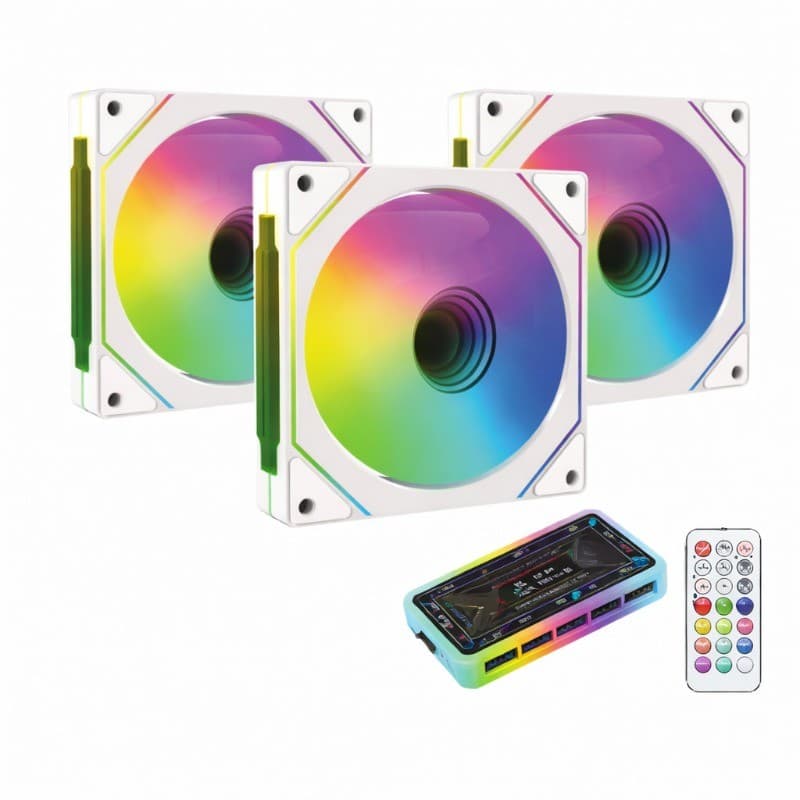 Kit 3 Ventoinhas RGB 120mm com Controlador e Controle Remoto para Gabinete de PC Silencioso