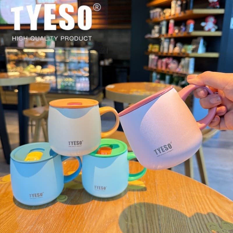 TYESO copo térmico a vácuo com revestimento cerâmico, aço inoxidável, selado, à prova de vazamento, alça de caneca, copo